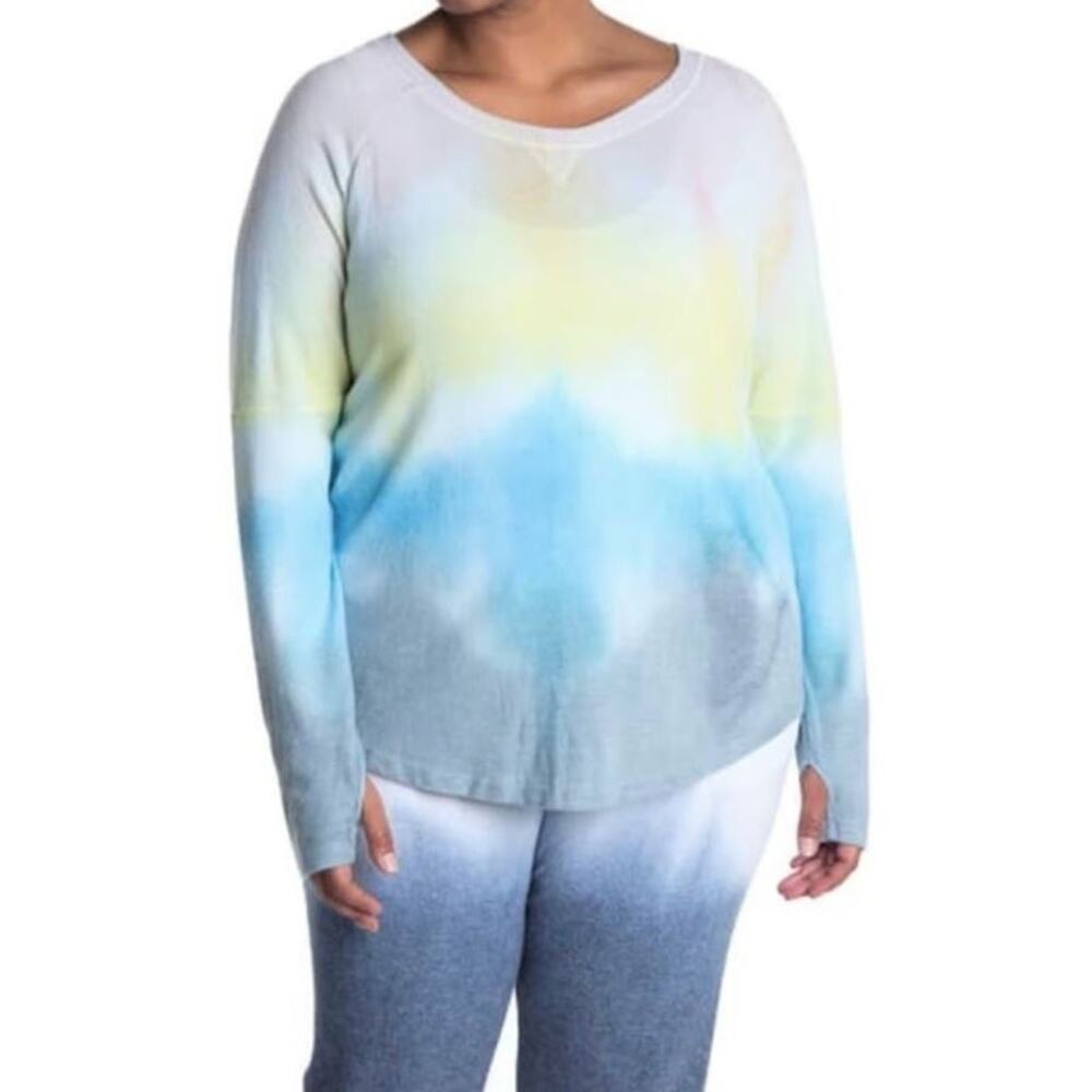 Theo & Spence Plus Size Long Sleeve Tie Dye Pullover Top‎ Rainbow Stripe 1X $68